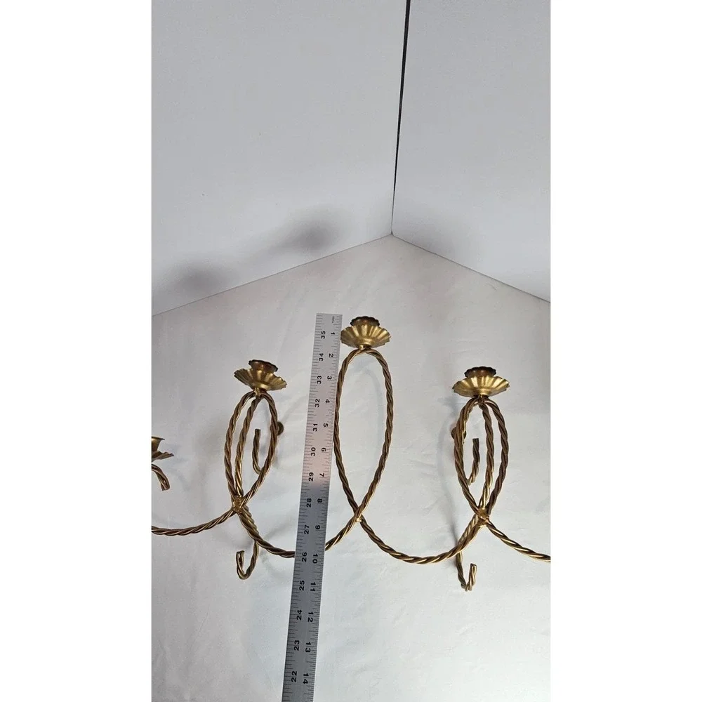 Braided Rope Wall mounted candelabra, Vintage Home‎ Decor, gold medal. HomCo.